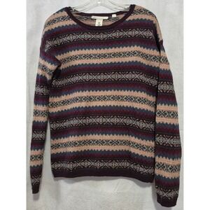 HM LOGG Womens Fair Isle Knit Sweater Burgundy Teal Alpaca Blend M